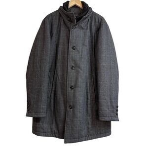 Gallotti Mens New Wool Lambskin Plaid Coat Fur Collar Gray FullZip Lined Size 54